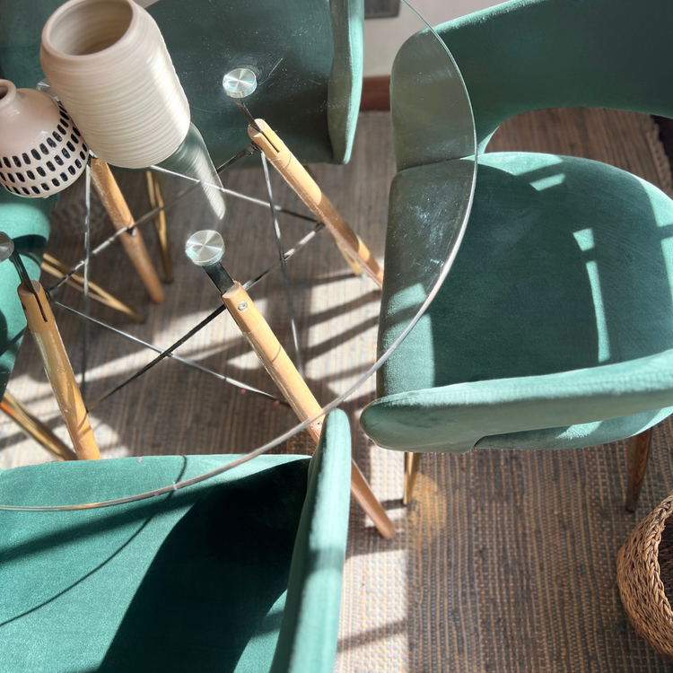 Comedor Redondo Mesa Elida 100cm + 4 Sillas Siena Verde