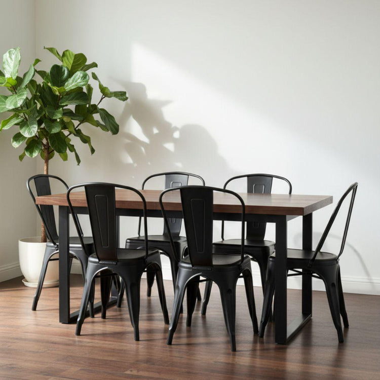 Comedor Mesa Rectangular Ámbar 160x90 + 6 Sillas Tolix Negro