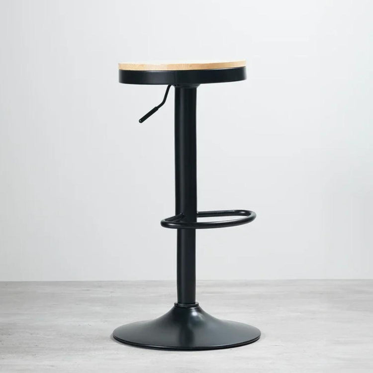 Taburete Ajustable Nicco Negro | Asiento de Madera y Giro 360°