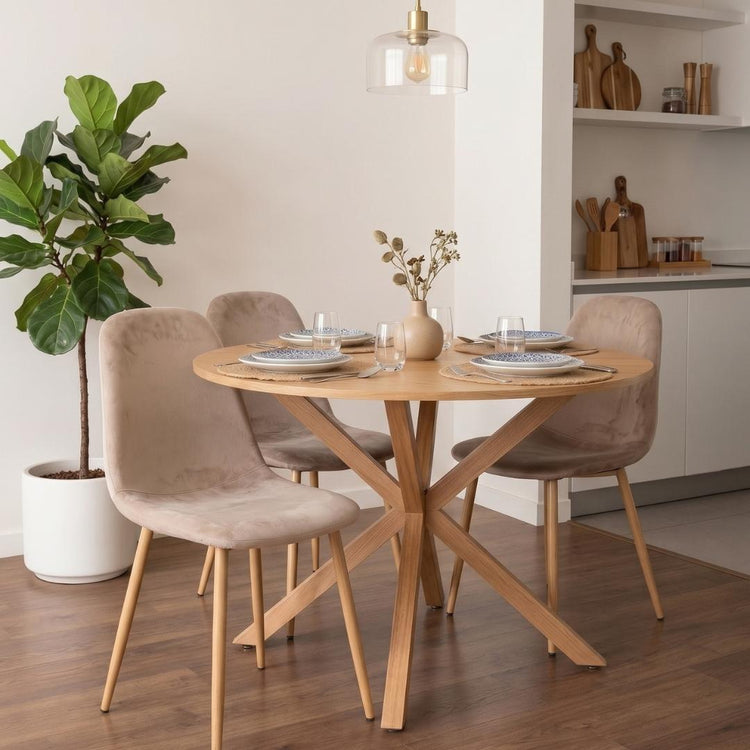Comedor Mesa Redonda Equiz Wood  100cm + 4 Sillas Isy Arena