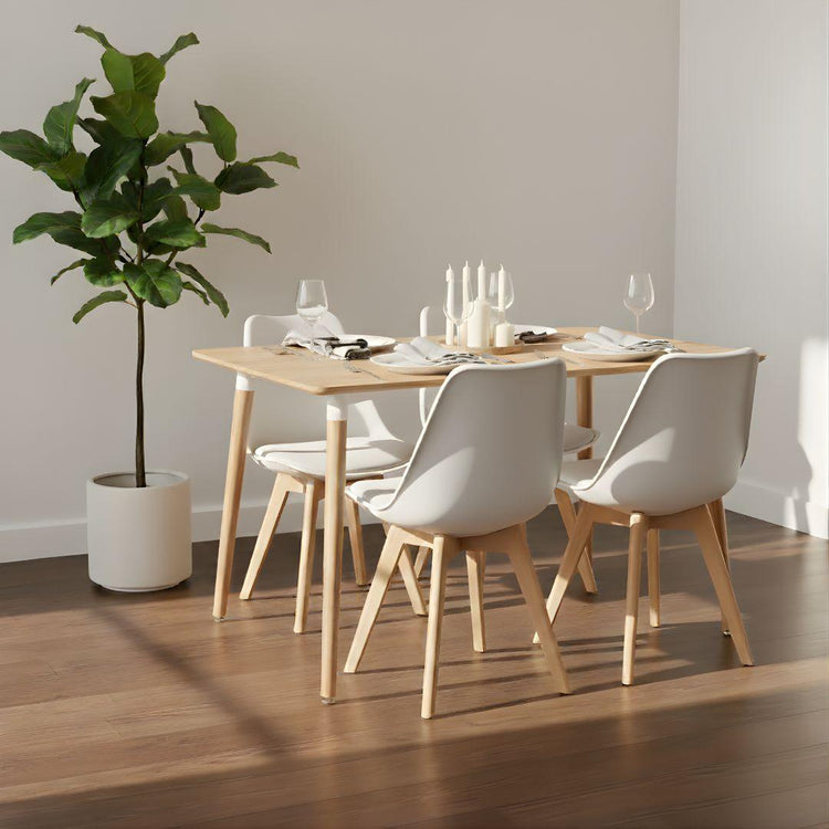 Comedor Mesa Rectangular Alamo 130x80 + 4 Sillas Tulip Blanca