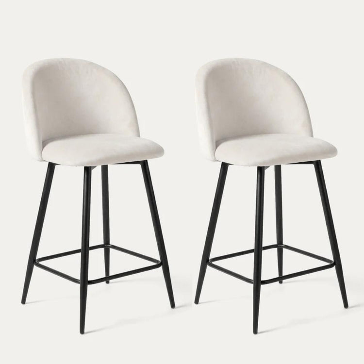 Pack 2 Taburetes de Bar Eloina 65 cm | Felpa Beige & Patas Negras