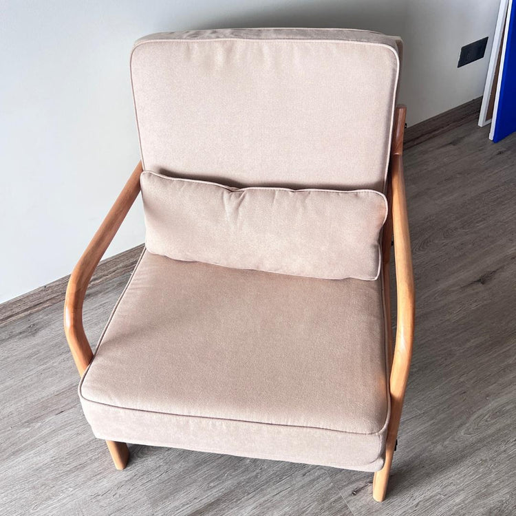 Sillón Andrea Tela Beige | Madera Natural