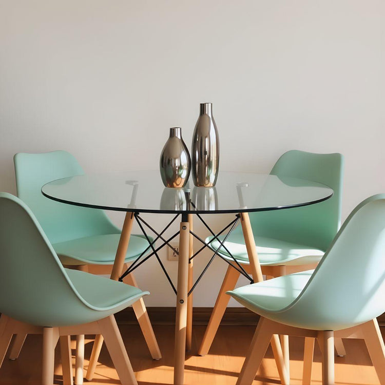 Comedor Mesa Redonda Elida 80cm + 4 Sillas Tulip Menta
