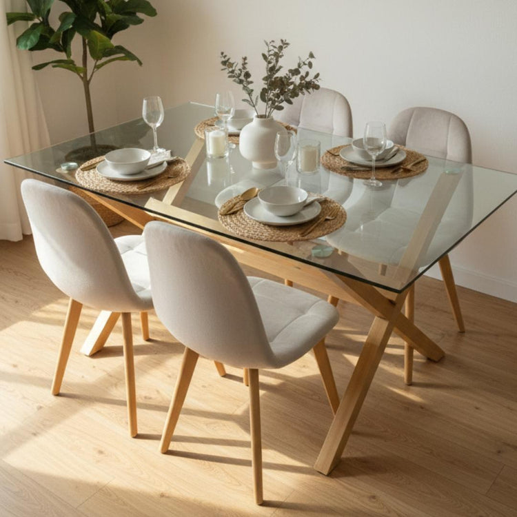 Comedor Mesa Xinia 130x80 + 4 Sillas Vorak Velvet Beige