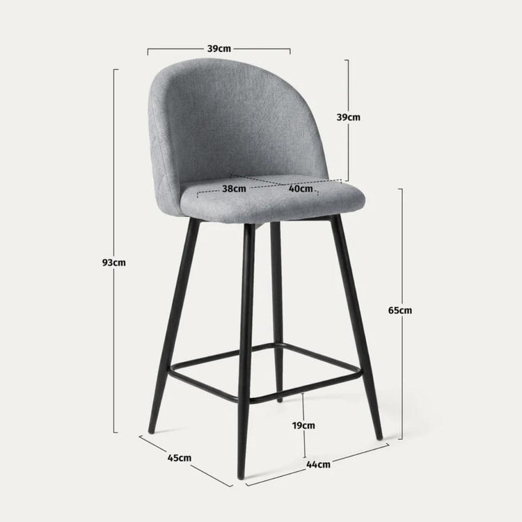Taburete de Bar Eloina 65 cm | Lino Gris y Acero Negro