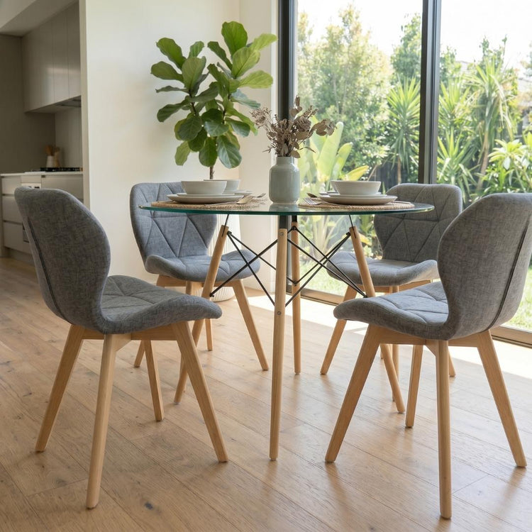 Comedor Mesa Elida 100cm + 4 Sillón Rubik Gris Lino