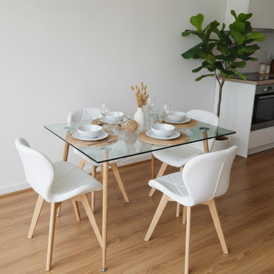 Comedor Mesa Vitreo 120x80 + 4 Sillón Rubik Blanco