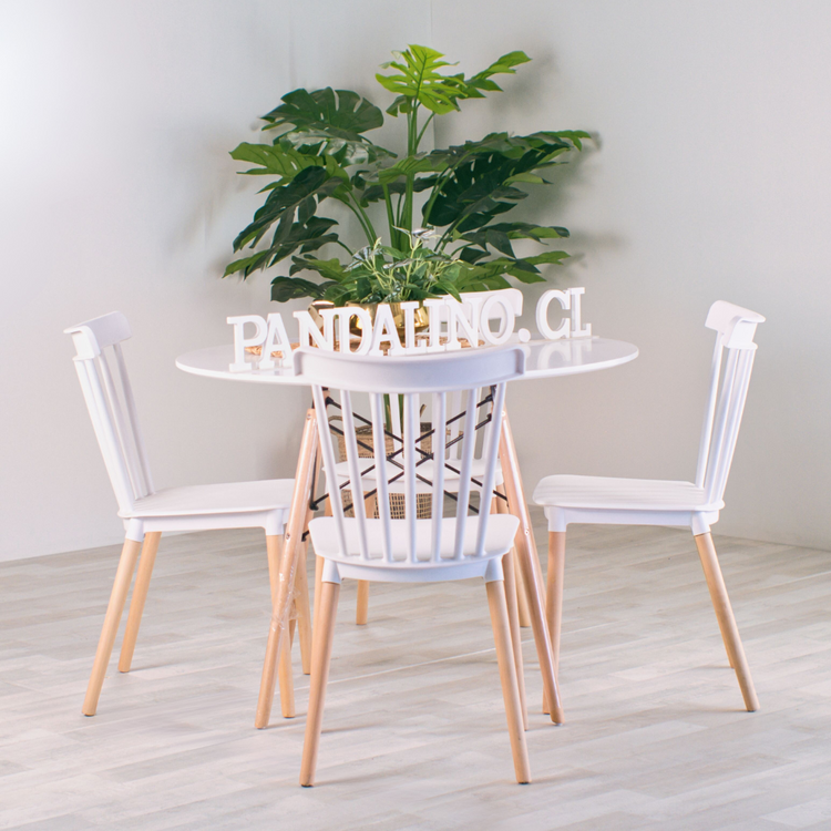 Comedor Mesa Estela 100cm Blanca + 4 Sillas Windsor Blanca