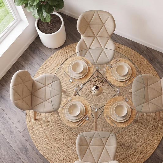 Comedor Mesa Elida 80cm + 4 Sillón Rubik Lino Beige