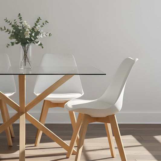 Comedor Mesa Rectangular Greta 160x90 + 6 Sillas Tulip Blanca