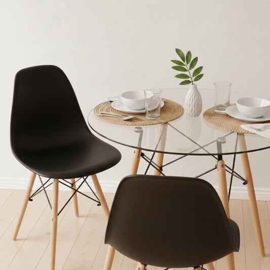 Comedor Mesa Elida 80 cm + 2 Sillas Eames Negro