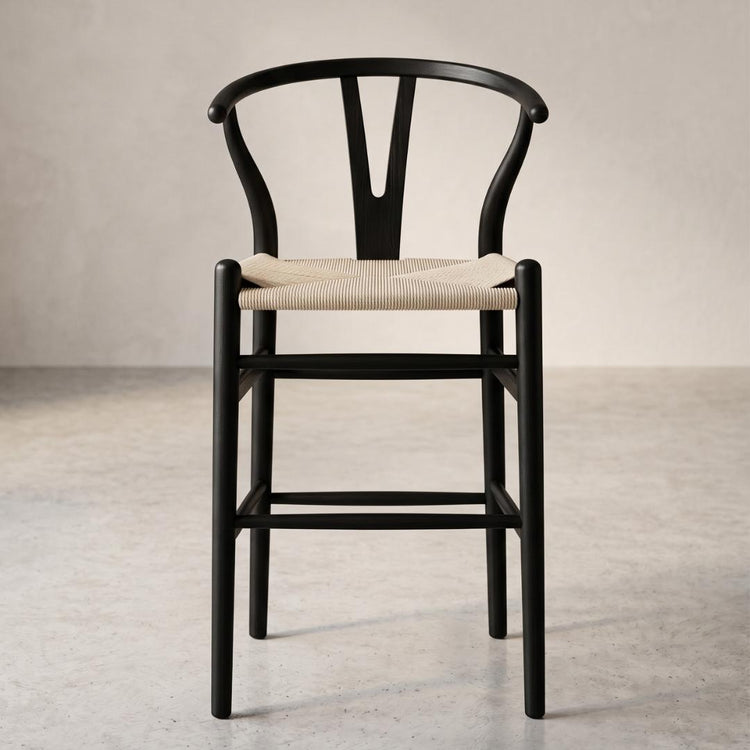 Taburete Wishbone Negro 65cm | Madera & Cuerda Natural