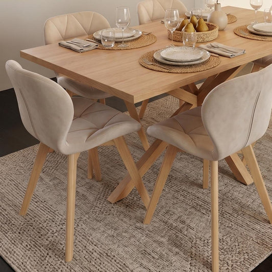 Comedor Mesa Greta Wood 160x90 + 6 Sillón Rubik Velvet Beige
