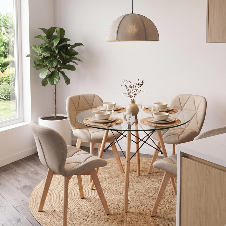 Comedor Mesa Elida 80cm + 4 Sillón Rubik Lino Beige