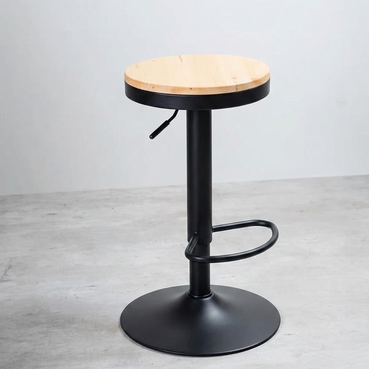 Taburete Ajustable Nicco Negro | Asiento de Madera y Giro 360°