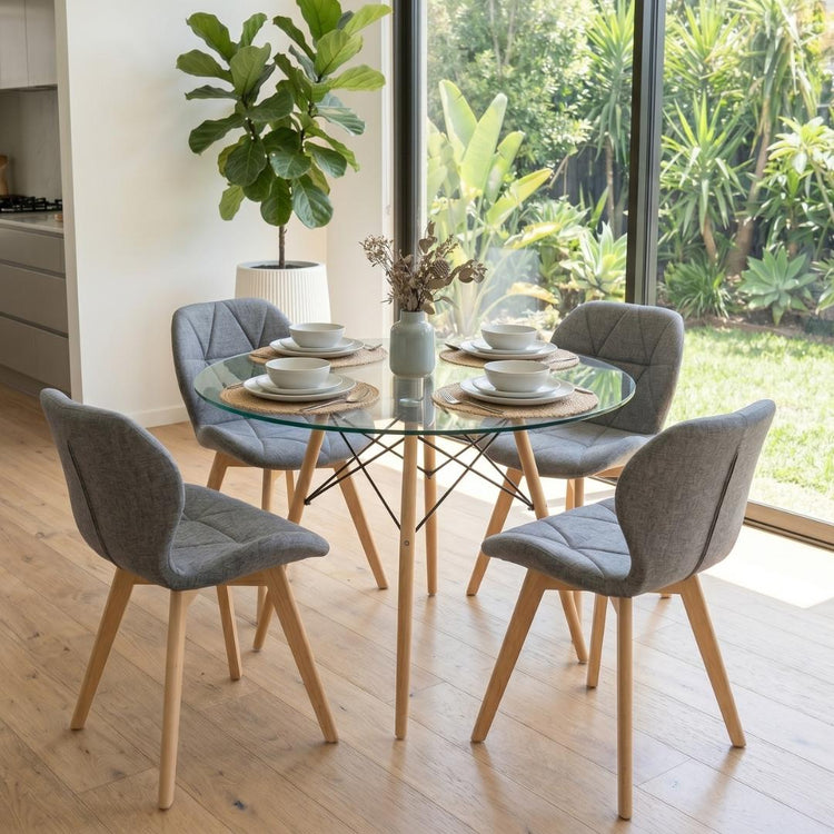 Comedor Mesa Elida 100cm + 4 Sillón Rubik Gris Lino