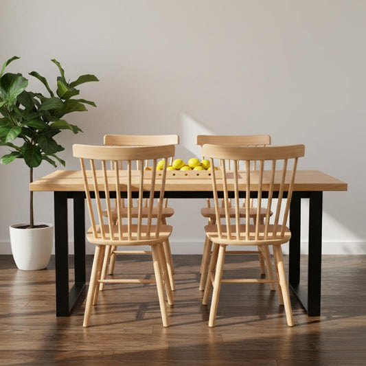 Comedor Mesa Rectangular Ámbar 140x90 + 4 Sillas Windsor (Madera Natural)