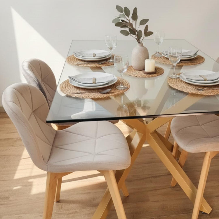 Comedor Mesa Greta 140x90 cm + 4 Sillón Rubik Velvet Beige
