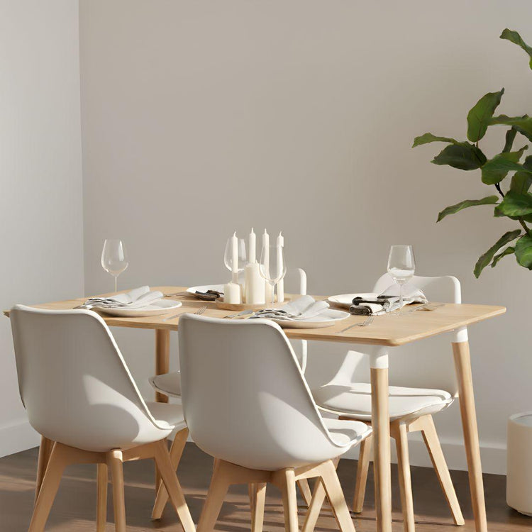 Comedor Mesa Rectangular Alamo 130x80 + 4 Sillas Tulip Blanca