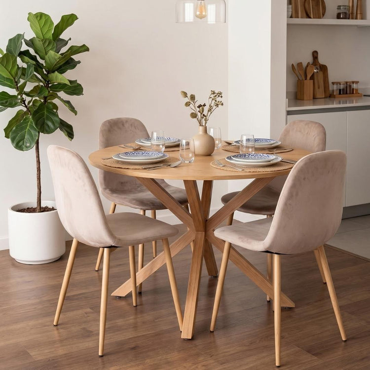 Comedor Mesa Redonda Equiz Wood  100cm + 4 Sillas Isy Arena
