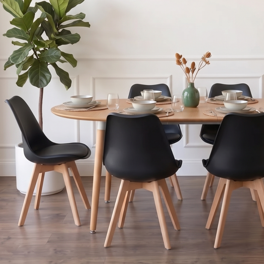 Comedor Extensible Bayona Wood 100-180cm + 4 Sillas Tulip Negro