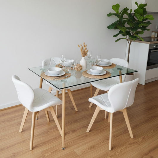 Comedor Mesa Vitreo 120x80 + 4 Sillón Rubik Blanco