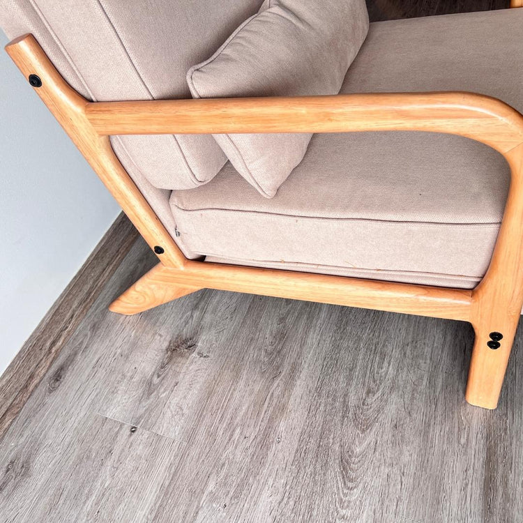 Sillón Andrea Tela Beige | Madera Natural