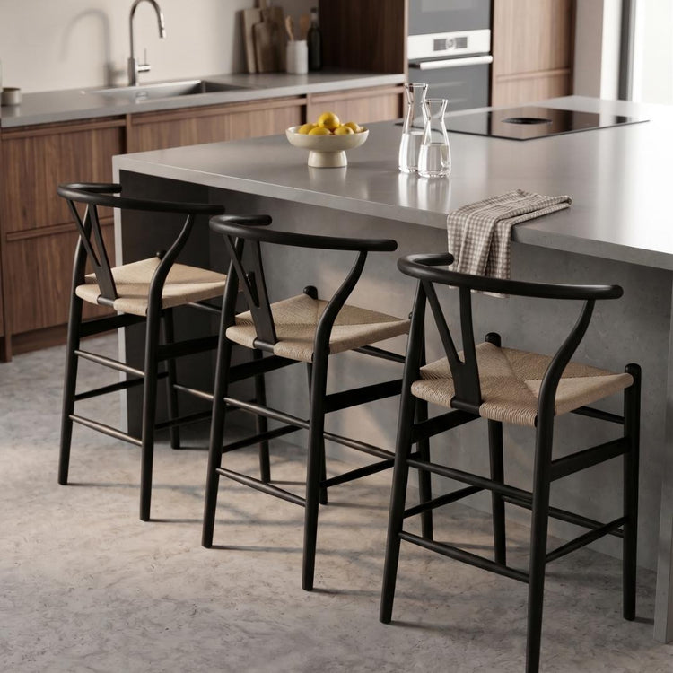 Taburete Wishbone Negro 65cm | Madera & Cuerda Natural
