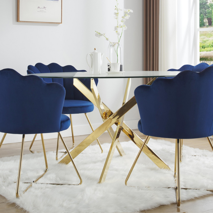 Mesa Comedor Redonda Alison | Base Dorada | Vidrio Templado