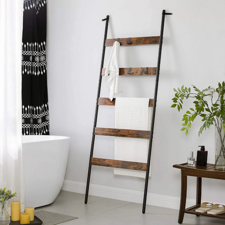 Perchero Escalera Hober | 5 Niveles Madera y Metal Negro