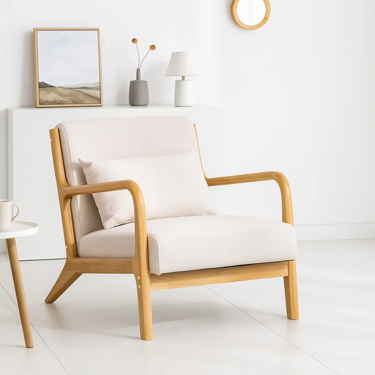 Sillón Andrea Tela Beige | Madera Natural