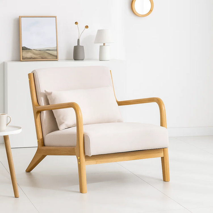 Sillón Andrea Tela Beige | Madera Natural