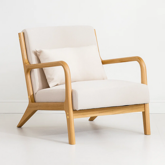 Sillón Andrea Tela Beige | Madera Natural