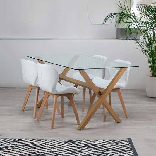 Comedor Moderno Mesa Xinia 140x90 + 4 Sillones Rubik Blanco