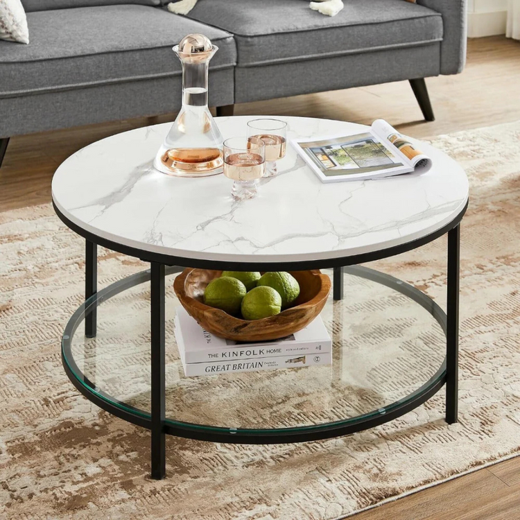 Mesa de Centro Redonda Signe | Acero Negro | Vidrio Templado