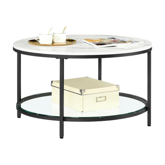 Mesa de Centro Redonda Signe | Acero Negro | Vidrio Templado