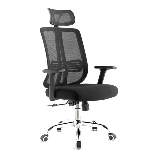 Silla Oficina Ergonómica Flexa Negra | Apoyabrazos y Reposacabezas Ajustable