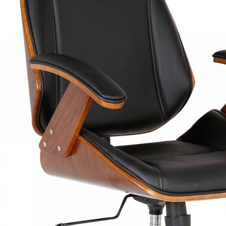 Silla Ejecutiva Ergo | Cuero Negro | Apoyabrazos de Madera y Reposacabezas Ajustable
