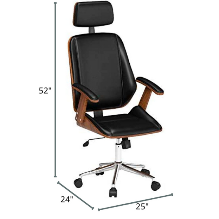 Silla Ejecutiva Ergo | Cuero Negro | Apoyabrazos de Madera y Reposacabezas Ajustable
