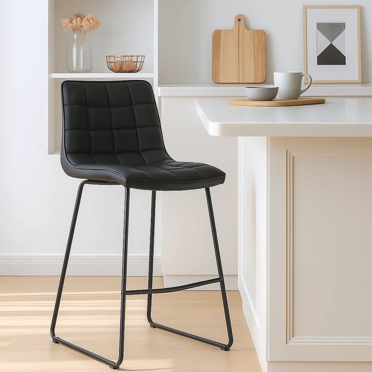 Taburete Piso Bar Milano 75cm | Cuero Sintético Negro