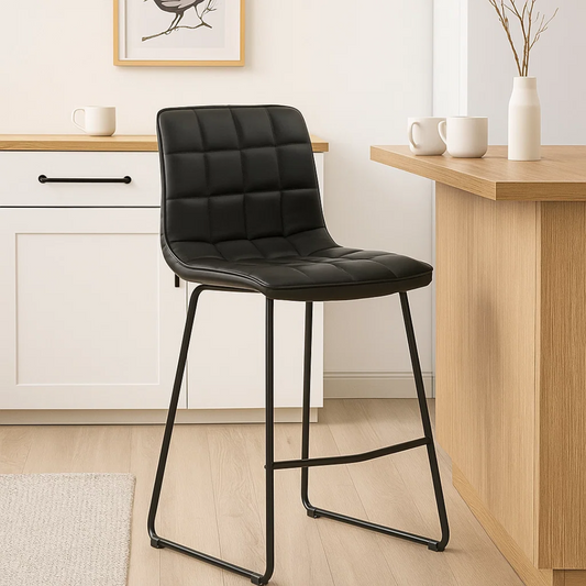 Taburete Piso Bar Milano 65cm | Cuero Sintético Negro