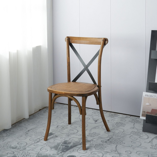 Silla Crossback Madera & Rattan | Café y Negro | Diseño Vintage