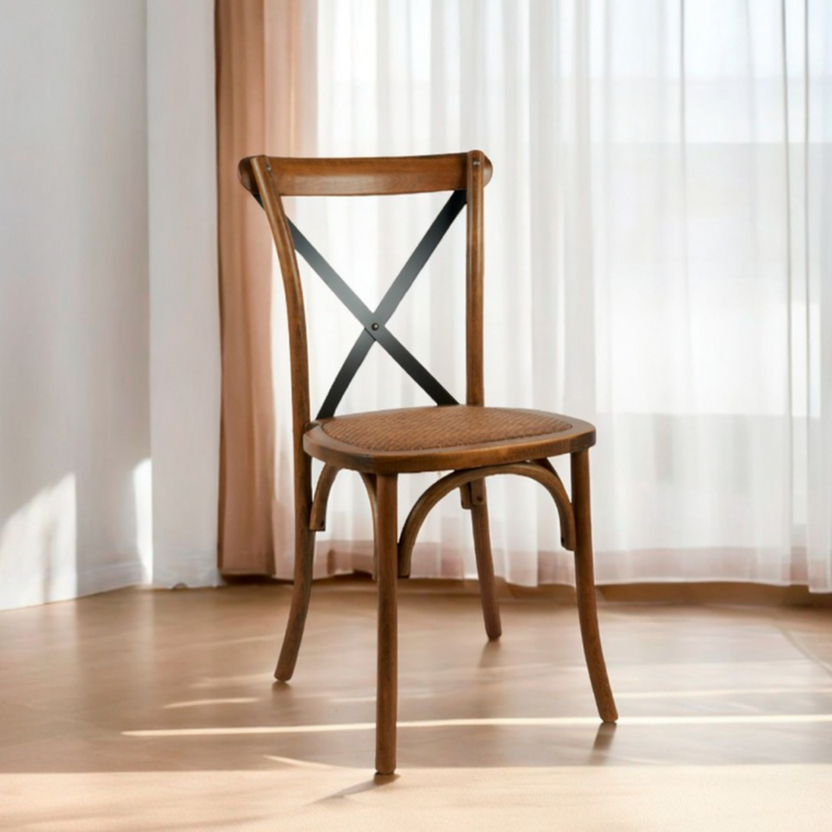 Pack 4 Silla Crossback Café y Negro | Madera Rattan