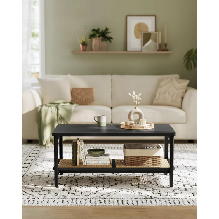 Mesa de Centro Rectangular Sharon | Rattan Negro