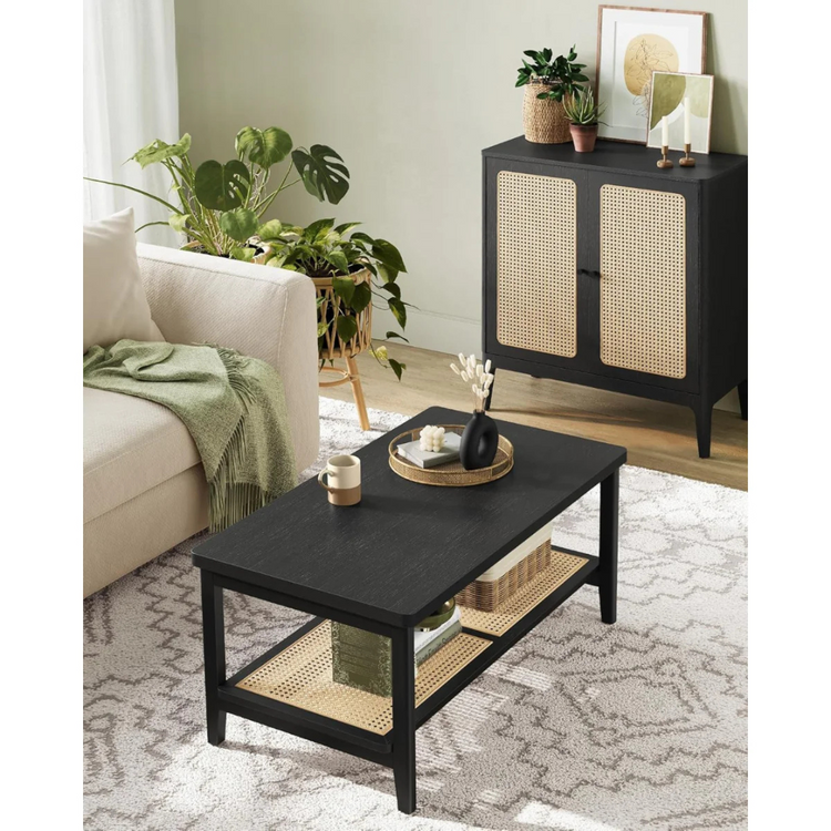 Mesa de Centro Rectangular Sharon | Rattan Negro
