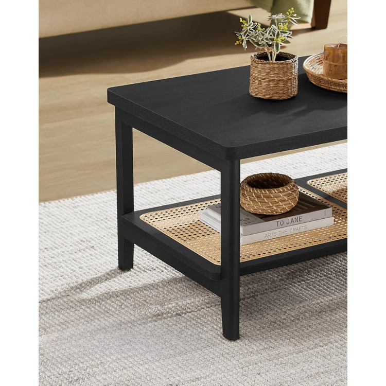 Mesa de Centro Rectangular Sharon | Rattan Negro