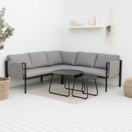 Juego de Terraza Grey | Sofá Esquinero + 2 Mesas de Centro