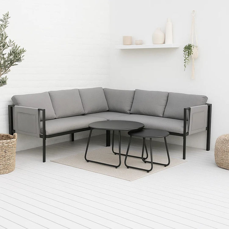 Juego de Terraza Grey | Sofá Esquinero + 2 Mesas de Centro