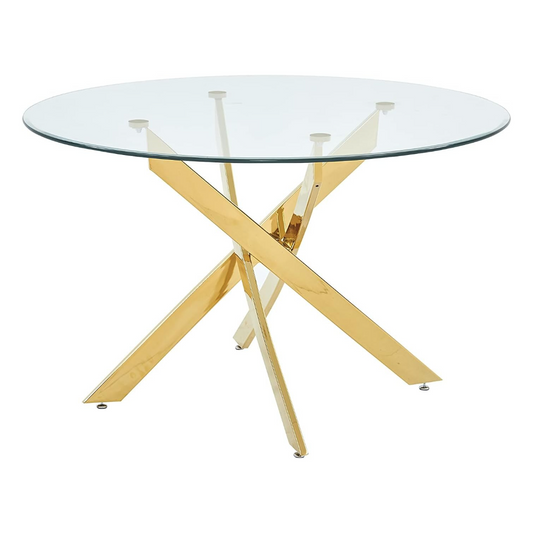 Mesa Comedor Redonda Alison | Base Dorada | Vidrio Templado